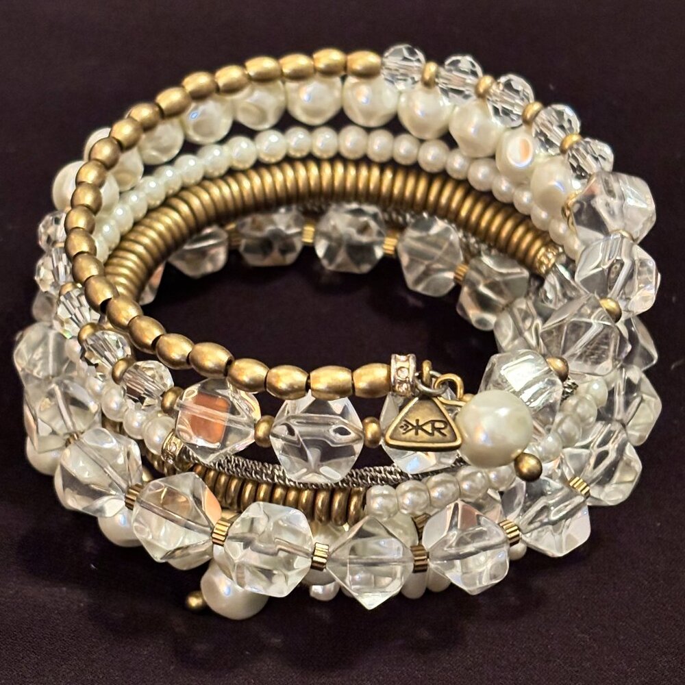 Silpada "Practical Pearls" Crystals Brass Coiled Bracelet